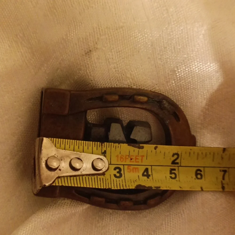 Vintage brass N horseshoe small mens belt buckle